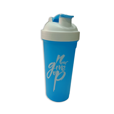 Never Give Up Printed White Blue Gym Shaker