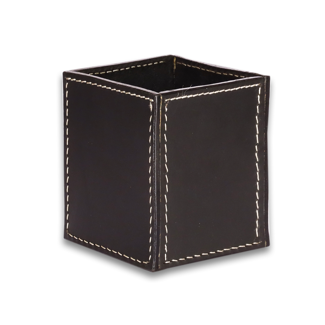 Leather Brown Square Pen Holder