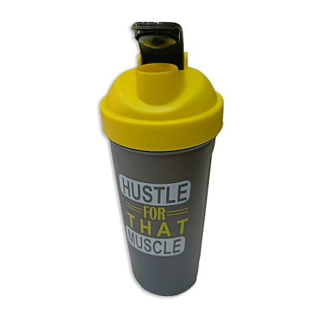Hustle Printed Yellow Black Gym Shaker