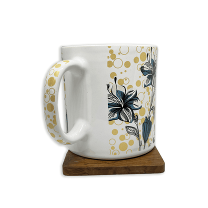 Bhokals  Black Flower printed  White Coffee Mug