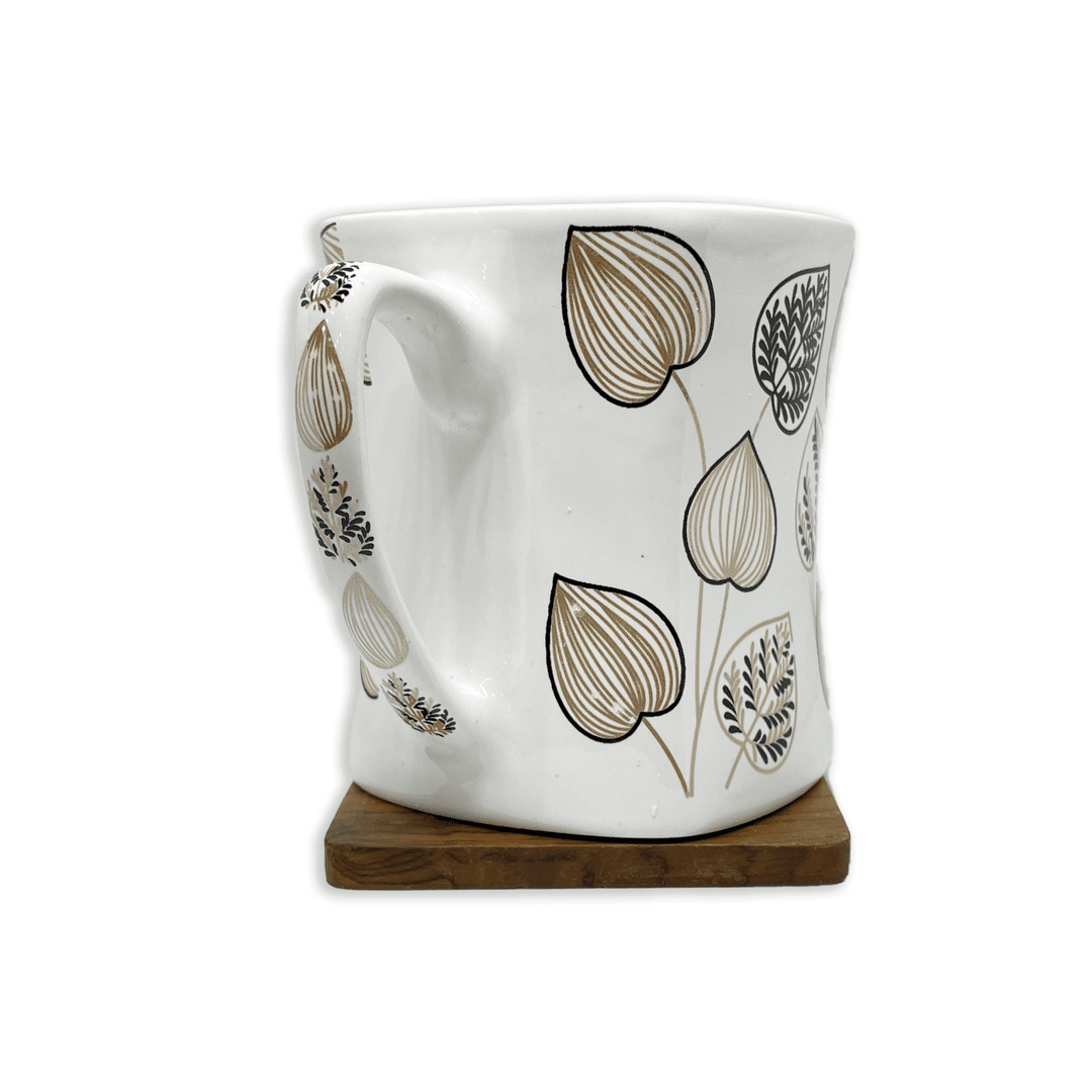 Bhokals  Brown Leaf Printed White Coffee Mug