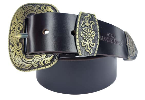 Maharaja Men Golden Buckle Black Leather Belt