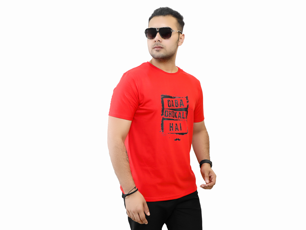 Baba Bhokali Hai Printed Round Neck Cotton Men T-Shirt