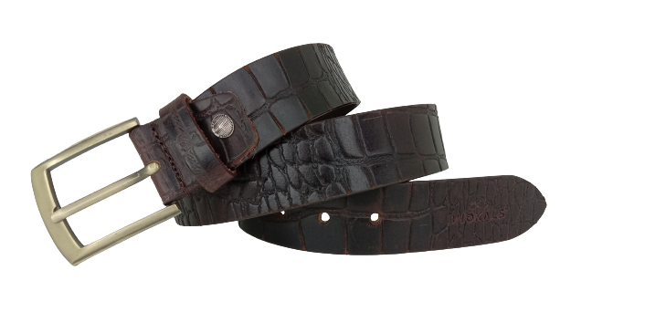 Bhokals Men Croc Texture  Brown Leather Belt