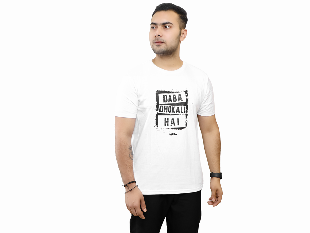 Baba Bhokali Hai Printed Round Neck Cotton Men T-Shirt