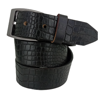 Bhokals Men Black Crocs Texture Leather Belt