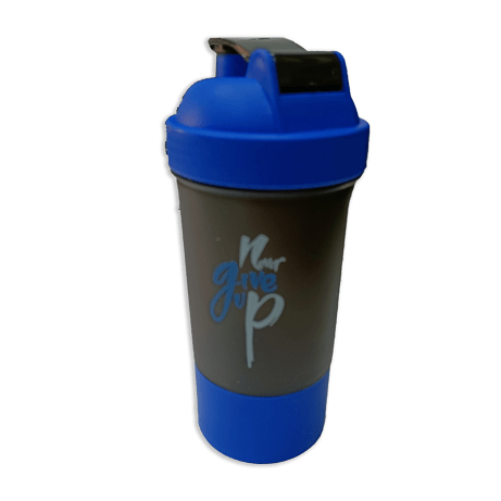 Never Give Up Printed Blue Black Gym Shaker