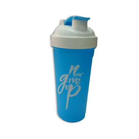 Never Give Up Printed White Blue Gym Shaker