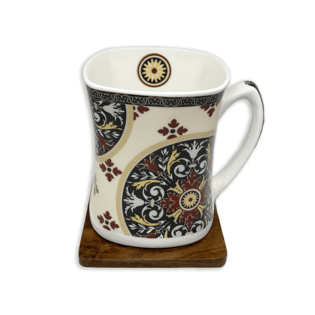 Bhokals Golden Black Rangoli Printed White Coffee Mug