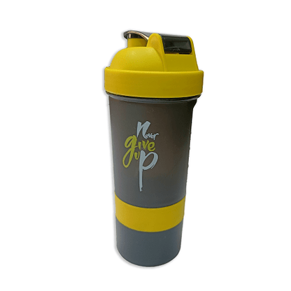 Never Give Up Printed Yellow Black 3 in 1 Gym Shaker