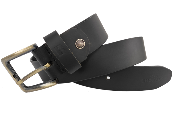 Bhokals Men Solid Black Matt Leather Belt