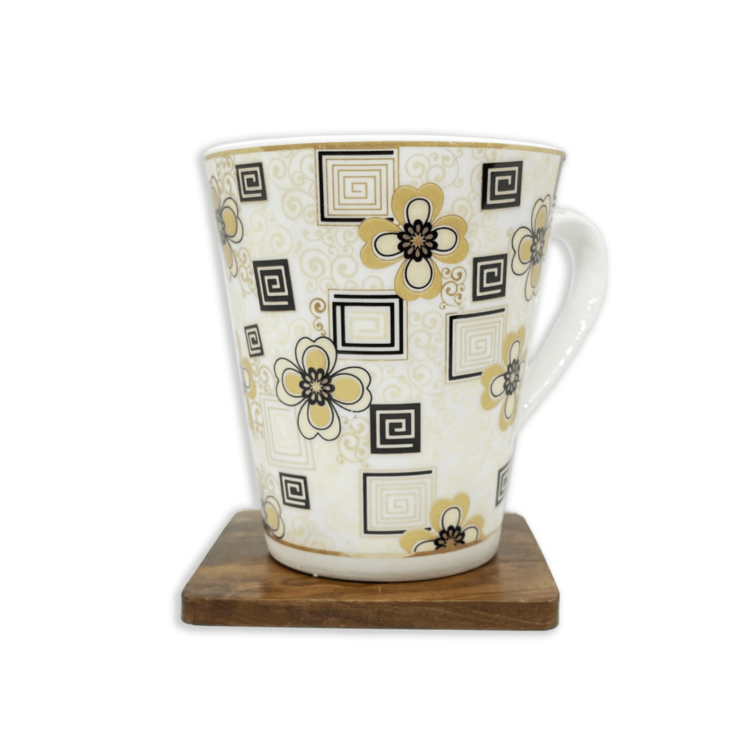 Bhokals Golden Black Printed White Coffee Mug