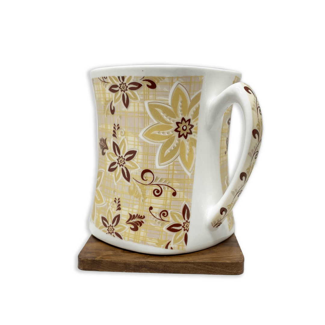 Bhokals Golden Cream Flower Printed White Coffee Mug