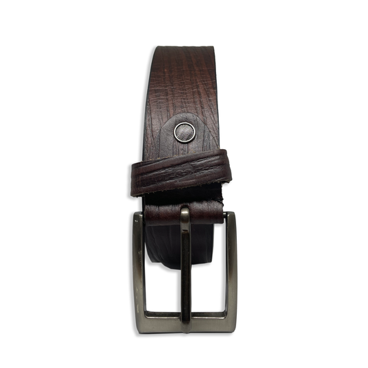 Bhokals Men Brown Wood Texture Leather Belt