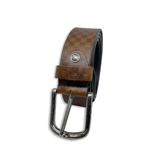 Bhokals Men Brown Chess Plub Leather Belt