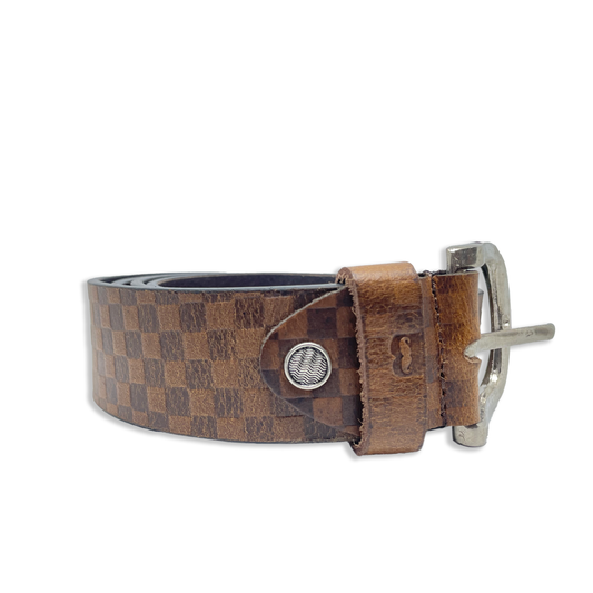 Bhokals Men Brown Chess Plub Leather Belt